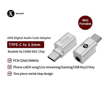 JCALLY JA56 ALC5686 Type-c To 3.5mm HIFI Adaptar Amp DAC 384kHz/32bit JM08L MN In-ear