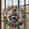 Halloween Heks Flygende Kost Solfanger Falsk Krystall Magisk Heks Veggkunst Dekor Akryl Farget Glass Vindu Hengesol Fanger for Hjemmedekor