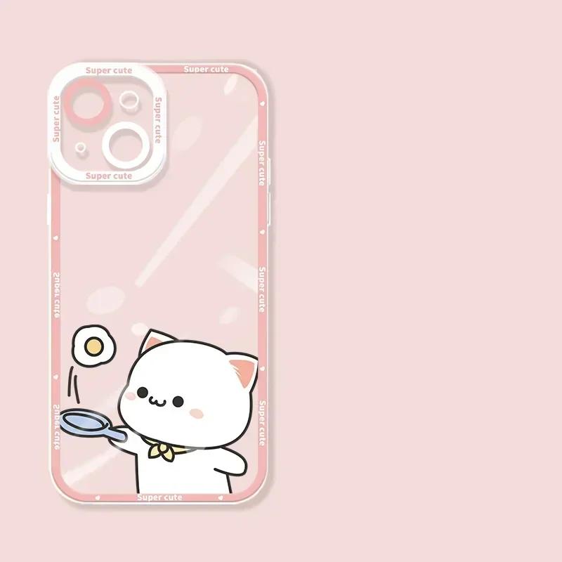 

Cute Cartoon Cat Couple Lovers Transparent Phone Case For iPhone 16 15 14 13 12 11 Pro Max Mini SE 14 Plus Soft Cover Skin Shell iPhone 13