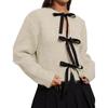 Autumn/Winter 2025 Women's Contrast Bow Tie Long Sleeve Knit Sweater
