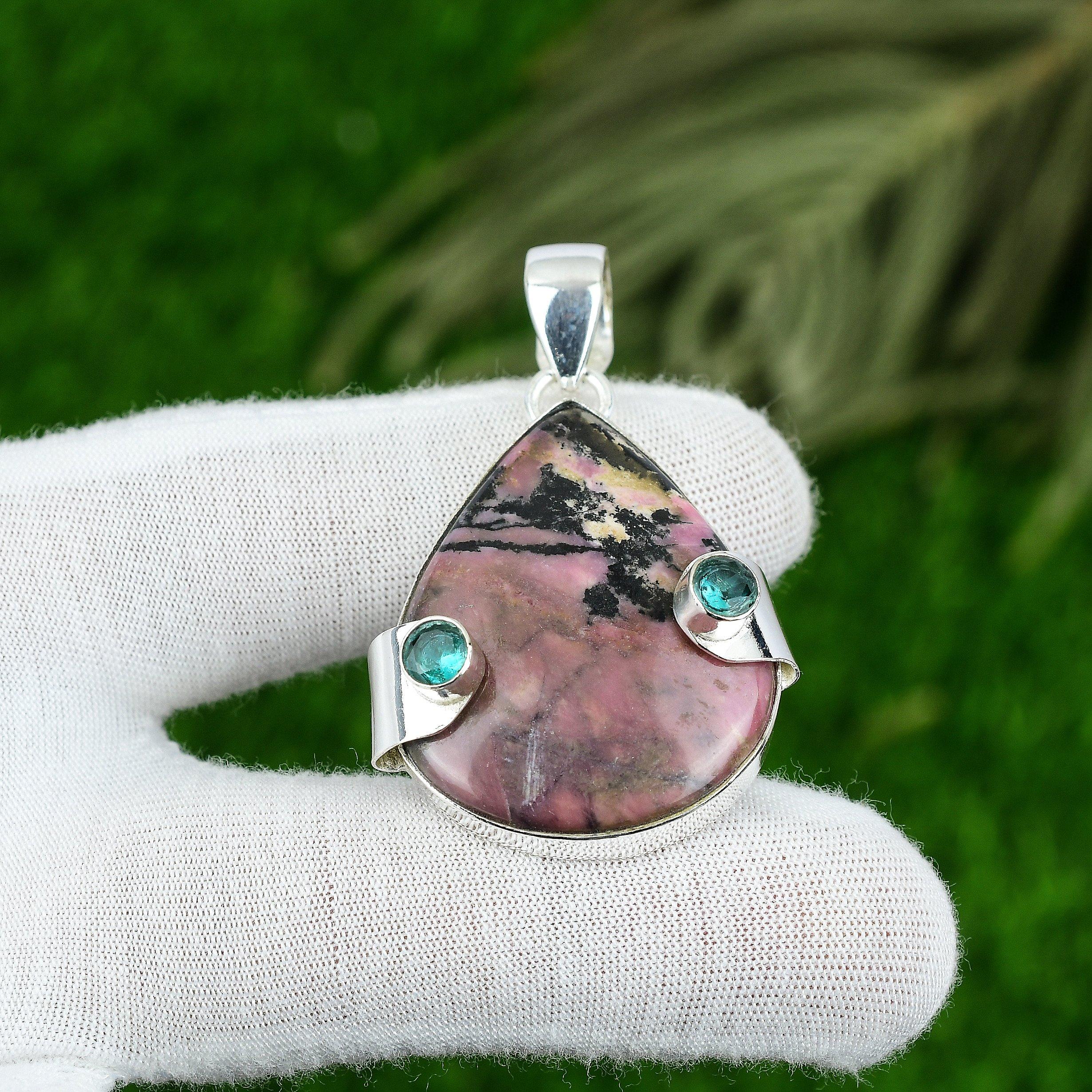 

Gift For Her 925 Sterling Silver Natural Rhodonite Gemstone Jewelry Pendant