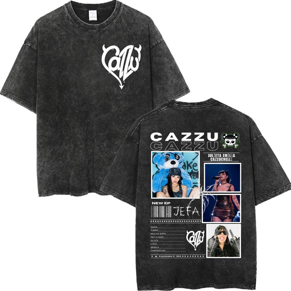 Vintage Washed Cazzu Latinaje Tour  Merch Tshirts Men Women Fashion Aesthetic Tshirt Summer Casual Loose Cotton T Shirts