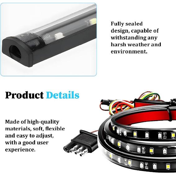 48" Truck Tailgate Light Strip, 72 LED 4 Function Vihicle Single Row Brake Running Turn Signal Light Rear Lighting Bar, Pickup Tail Strip Reverse