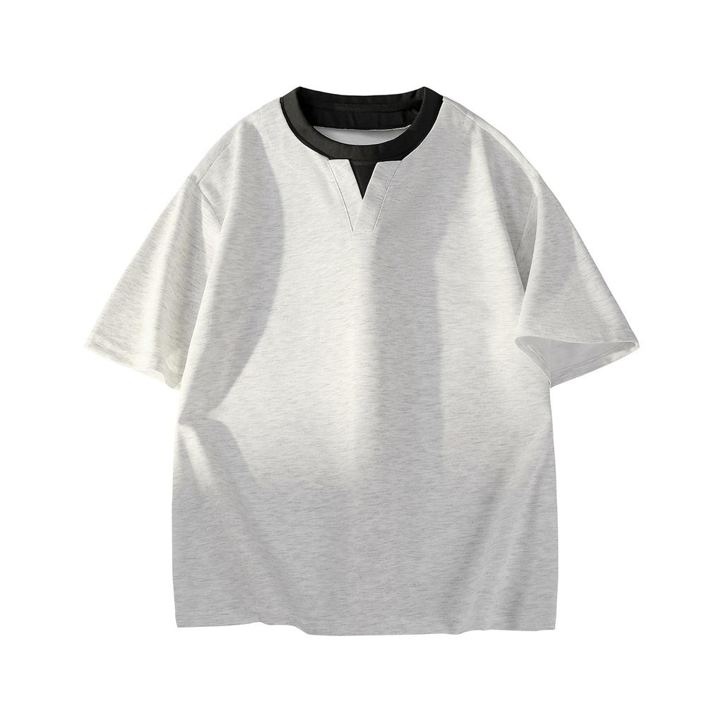 New Oxygen Cotton Striped Fabric Fake Two-piece Trendy T-shirt