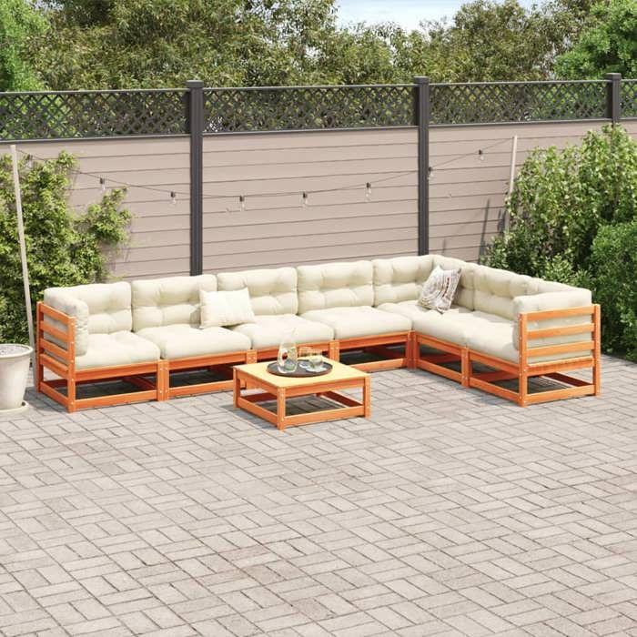 VidaXL Salon de jardin 8 pcs avec coussins marron cire bois pin massif 3299479