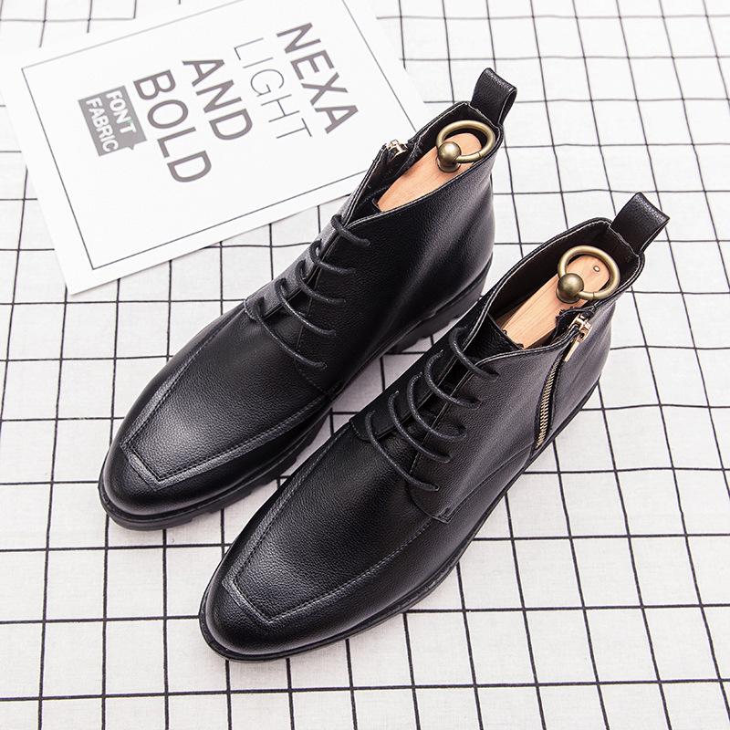 New High-top Casual Leather Shoes Leather Spring and Autumn Short Boots Leather Boots British Short Tube