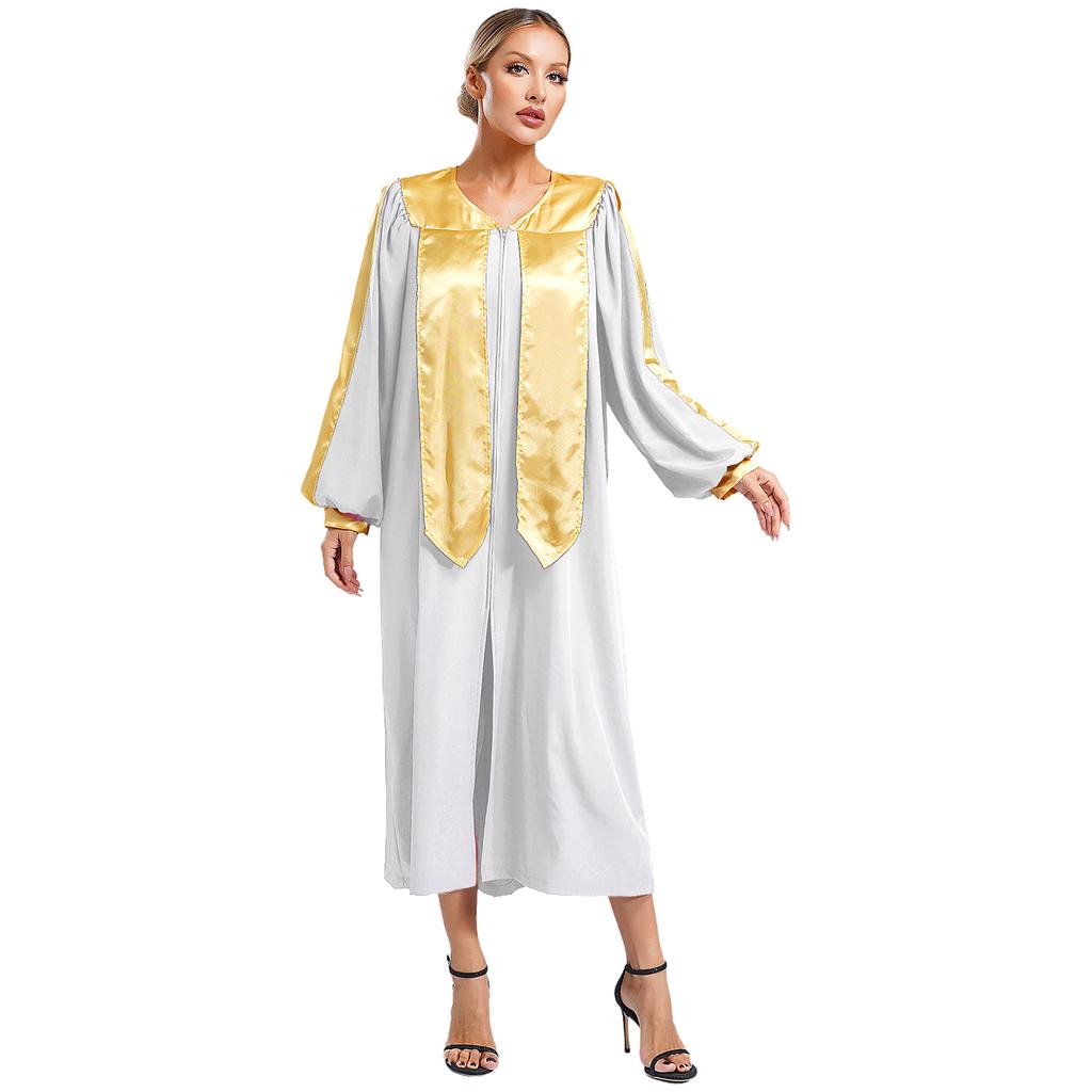 Unisex Choir Robe Halloween Costume V Neck Long Sleeve Color Block Zipper Gown Theme Party Wear