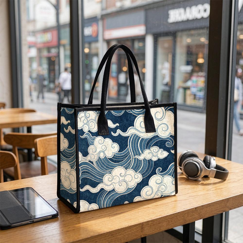 Vintage Oriental Cloud Pattern Tote Bag Stylish Portable Daily Use Shoulder Handbag for Women Casual Commute Outdoor Shopping 