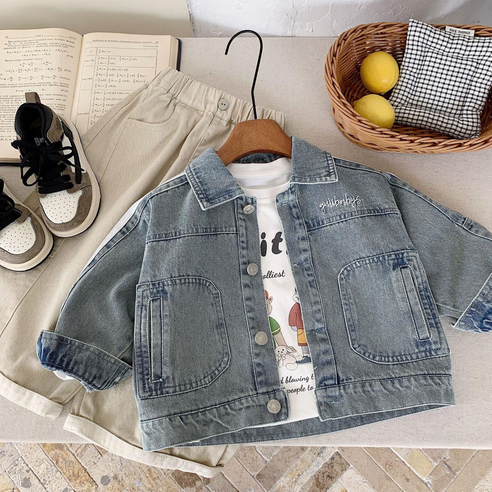 

Ретро полосатая джинсовая куртка для детей: Издание Осень 2025 (унисекс) 120cm синий