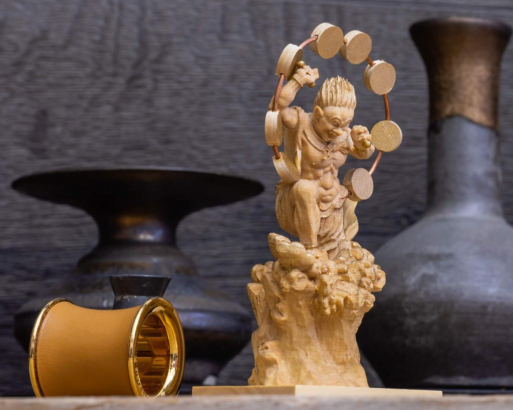 Tiny Buddha Raijin Carving Buddha Statue Buddha Statue World Raijin (Wooden Boxwood)_Wood (GSB