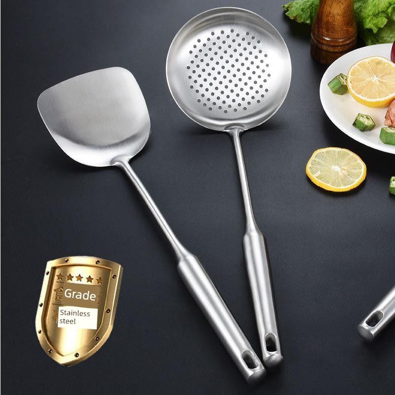 Household Kitchen Thickened Stainless Steel Spoon and Spatula Set, Cooking Utensils Set, Large Soup Spoon, Spatula