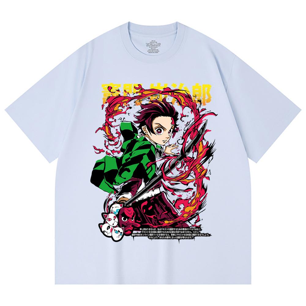 230 Gsm 100% Cotton Demon Slayer V19 Tanjiro Print Unisex Heavy Cotton T Shirt