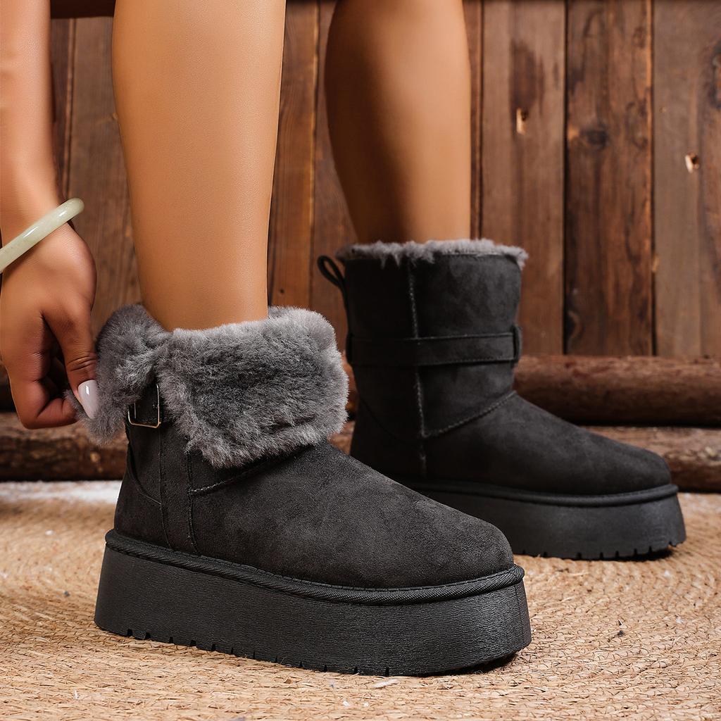 Winter New Velvet Warm Snow Boots Non-slip Comfortable Women's Shoes Northeast Outdoor Travel Versatile Belt Buckle Cotton Shoes