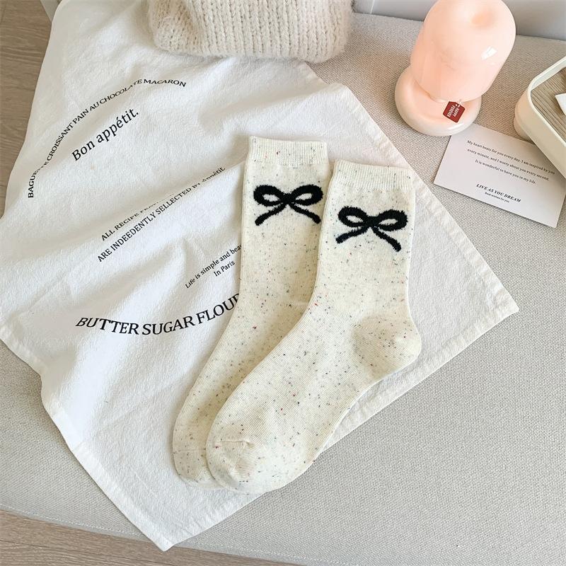 Cute Socks, Women's Bow, Dot-yarn, Pure Cotton Mid-calf Socks, Cartoon Bear, Colorful Dot Socks