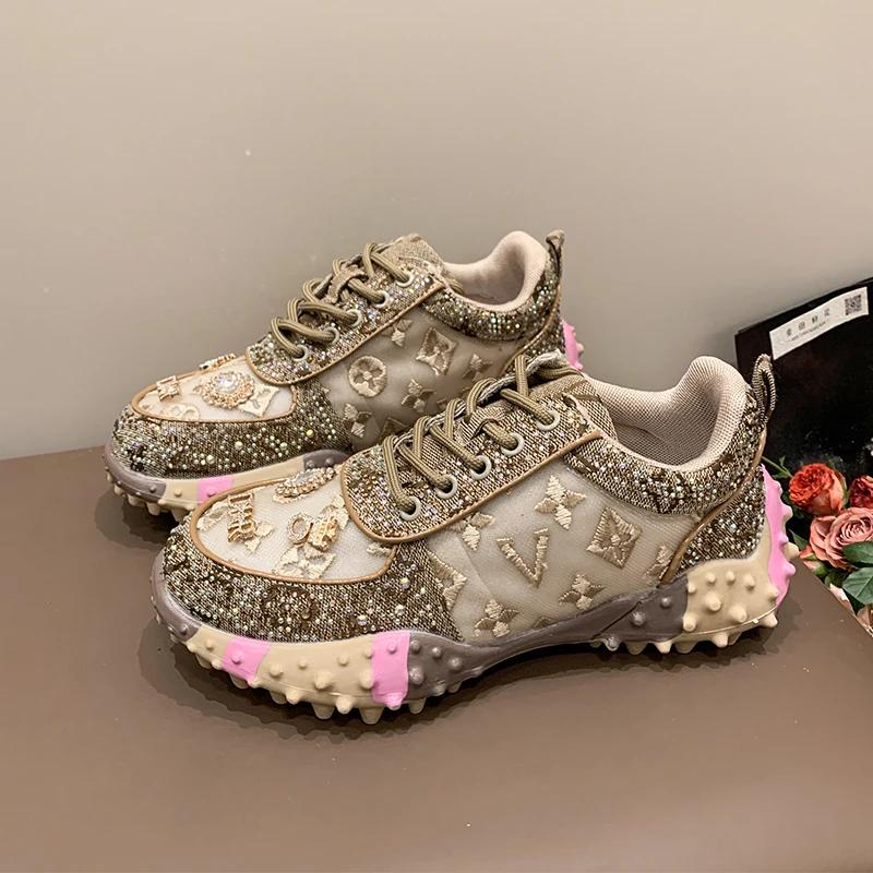 Designer Women'S Sneakers Fashion Luxury Rhinestone Ladies Shoes  New Outdoor Platform Female Sports Shoes Vulcanize Shoes