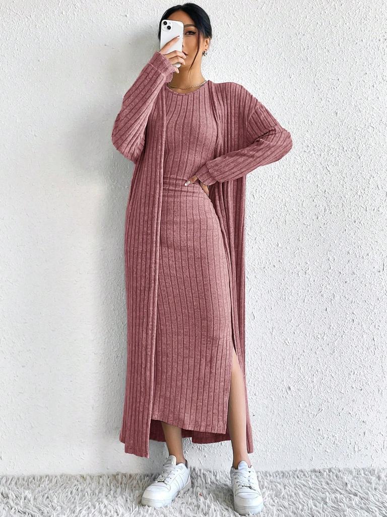 Spot Hot-selling Women's Clothing European Beautiful Women Autumn Fashion Vest Dress Long Sleeve Long Coat Two-piece Set