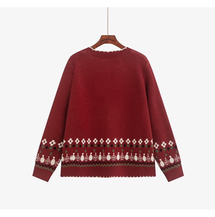 Plus Size Women's Retro Jacquard Sweater Coat, 2025 Winter Loose Knit Cardigan, Style 23538