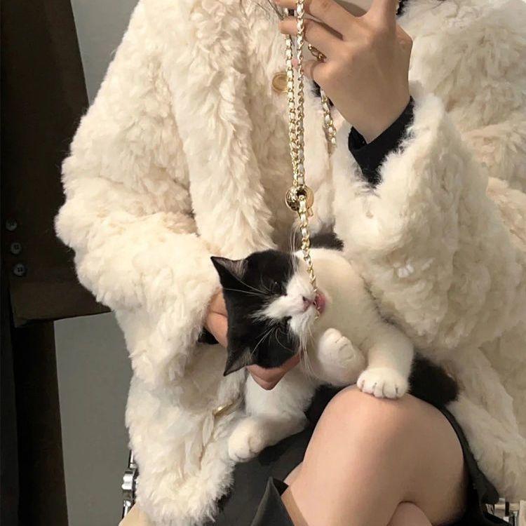 Winter new lamb wool coat women's small loose soft waxy white fluffy top cotton clothes