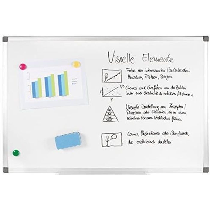 Tableau blanc XXL - GENIE - Magnétique - Inscriptible - 90 cm x 60 cm - Avec Accessoires