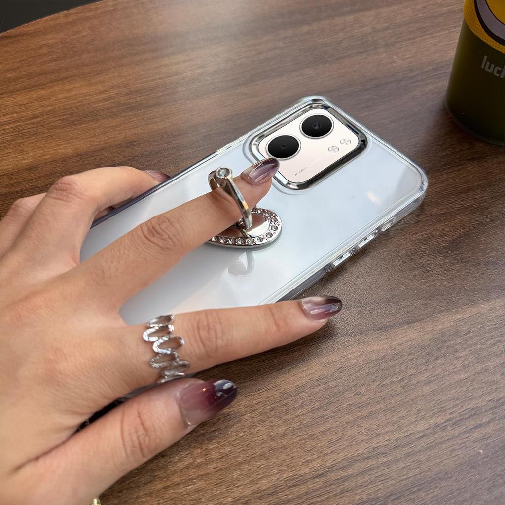 Luxury Bling Rhinestone Heart Ring Bracket Clear Phone Case for OPPO A5x Stand Cover