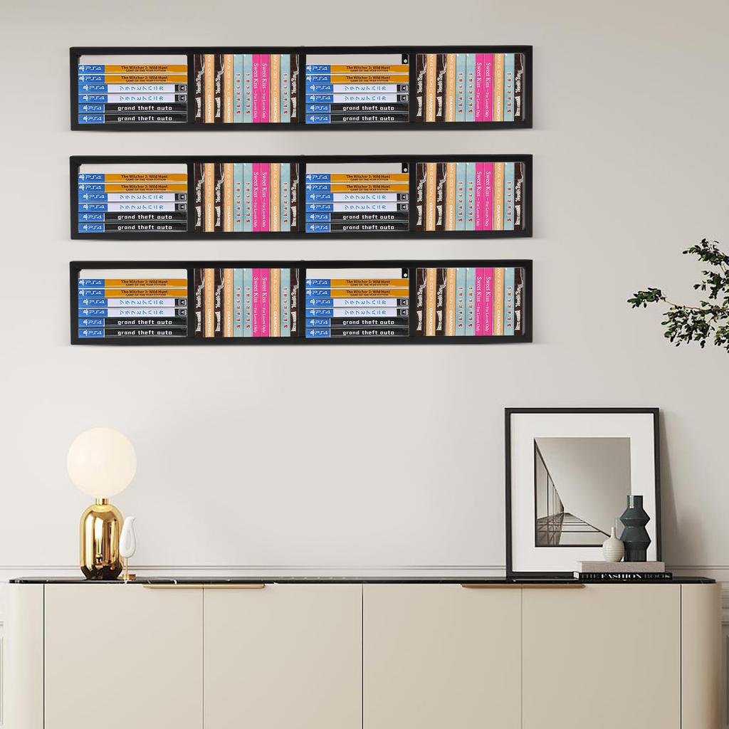 Black Wall Mount 34 Inch Media Storage Rack, CD DVD Organizer Shelf - Metal Bookcase for Video Games, Movies, Blu-ray, Records