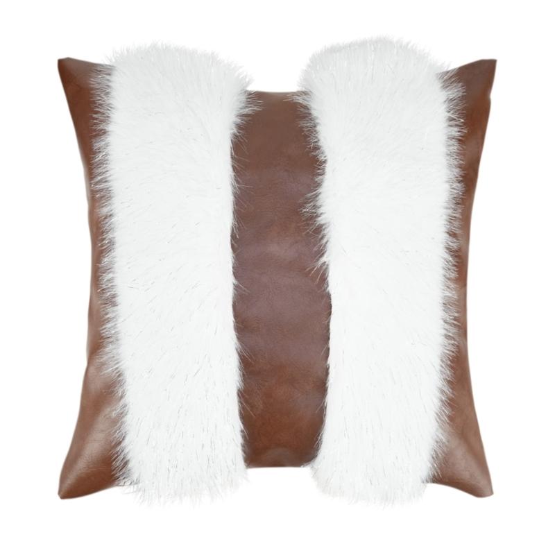 

Faux Leather Pillow Case Waist Cushions Cover for Living Room Sofa Splicing Plush Throw Pillowcase Home Decoration 1