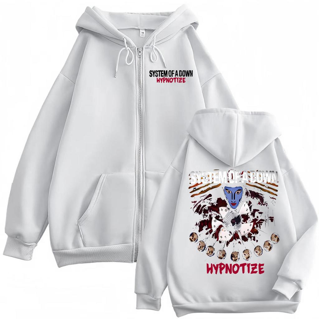 Rockband System of A Down Hypnotize Grafisk Dragkedjehoodie Mode Vintage Dragkedja Pullovers Män Kvinnor Lediga Fleece Sweatshirts