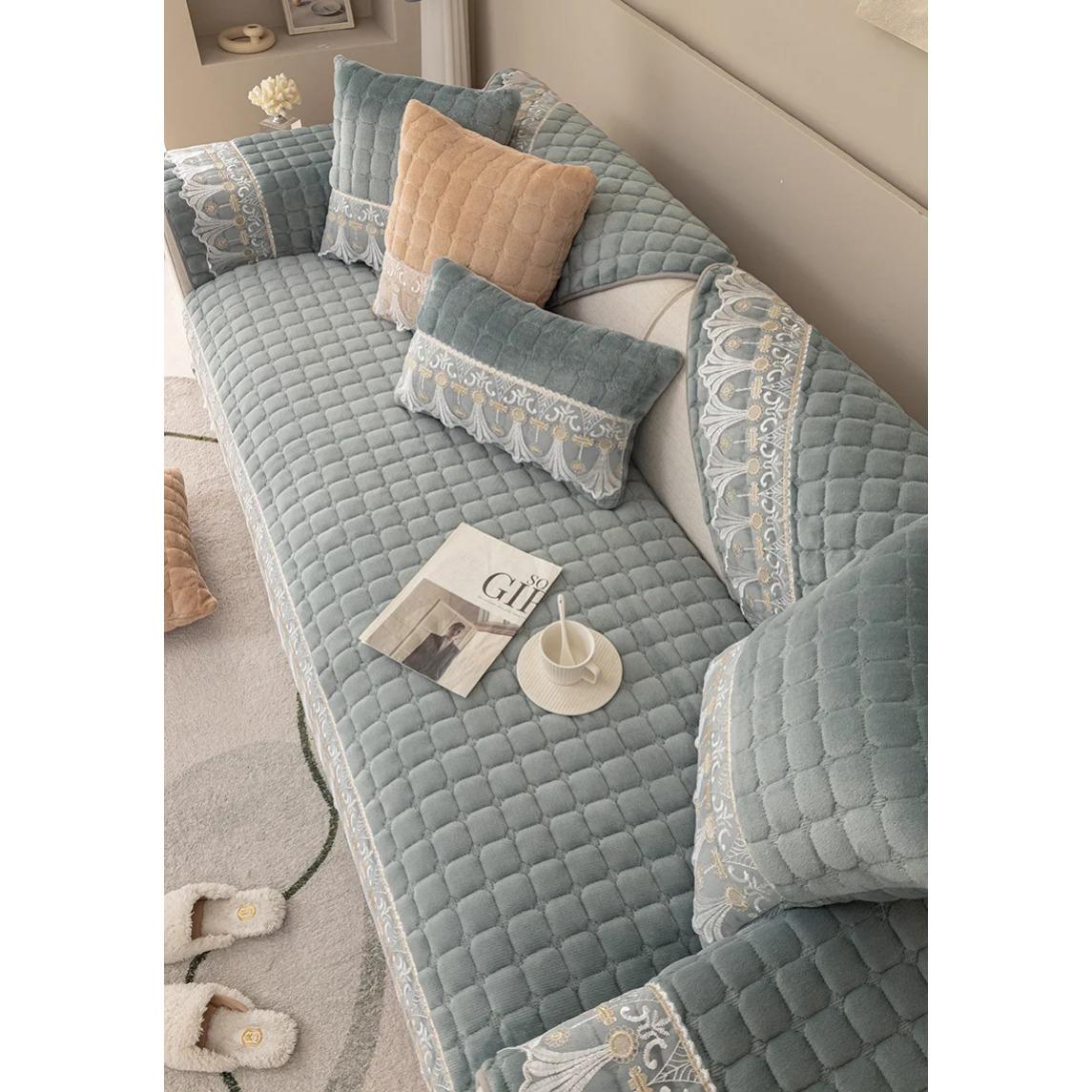 

Нескользящая утолщенная плюшевая диванная подушка с кружевным ковриком, современное полотенце для дивана, домашний диван, зимний фланелевый плюшевый чехол для дивана для гостиной 70x70cm 1pcs