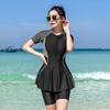 Plus Size Women Swimsuit Set With Padded Top Zipper Front High Waisted Bottom Conservative Sport Swimwear Pool Spa