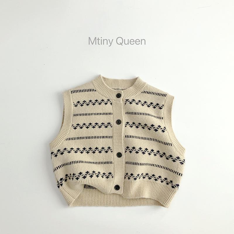 

Жаккардовый вязаный жилет в корейском стиле: Модный кардиган для мальчиков и девочек на весну и осень 110 cm слоновая кость