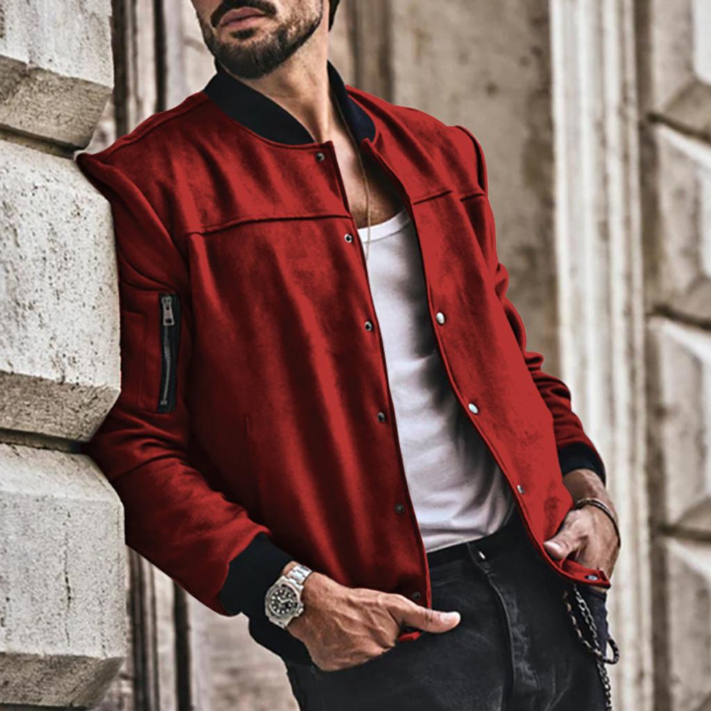 Men's Casual Stand-up Collar Colorblock Skirt Pocket Button Cardigan Jacket