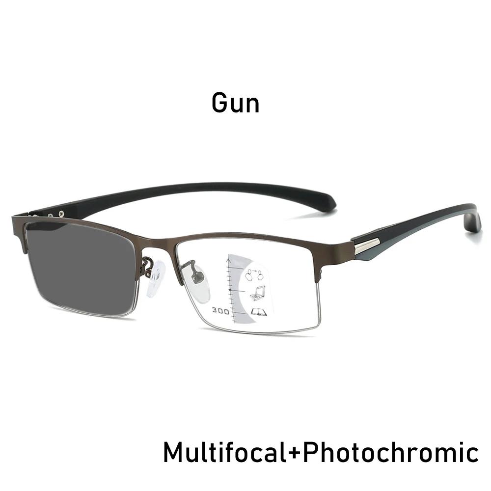 Men Half Frame Business Photochromic Presbyopia Glasses Anti-Blue Light Far Sight Glasses Progressive Multifocal Reading Glasses