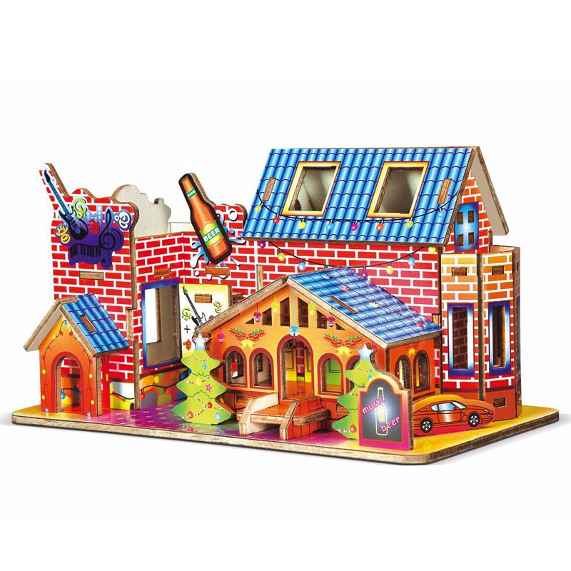 Jucării Educative pentru Bebeluși Handmade DIY Puzzle din Lemn Vilă Casă Colibă Model 3D Ornament de Birou