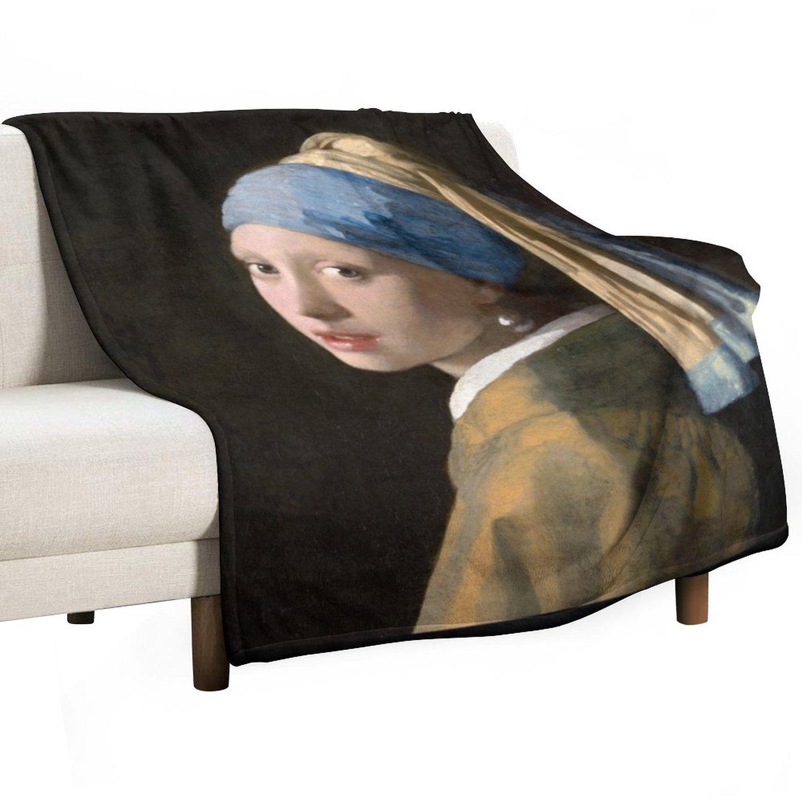 Girl with a Pearl Earring Throw Blanket Furry Soft Plush Plaid Thin funny gift Blankets 30x40in