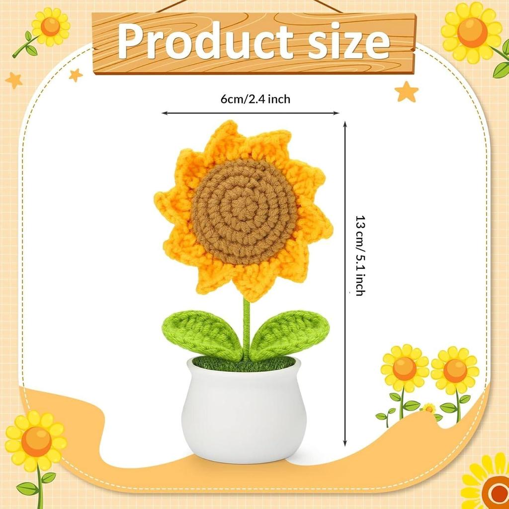 Artificial Flowers with Pot for Office Desk,car Dashboard,Home décor, Decorative Items for Living Room,Gifts for Woman (Sunflower 2 PC)