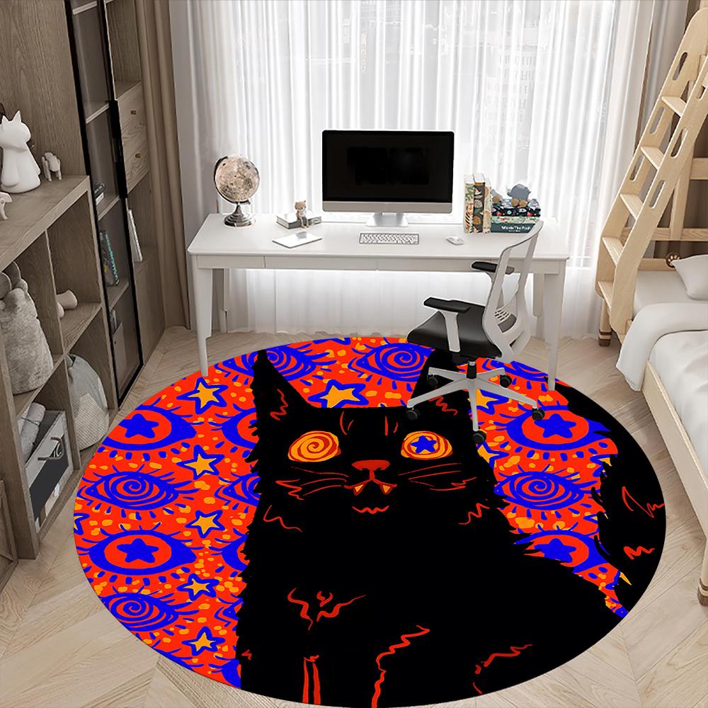 1pc Psychedelic Cat Office Round Area Rug, Indoor Mat Suitable ForOffice, Under Office Chairs Bedroom Living Room Home Decor, Room Deco u04