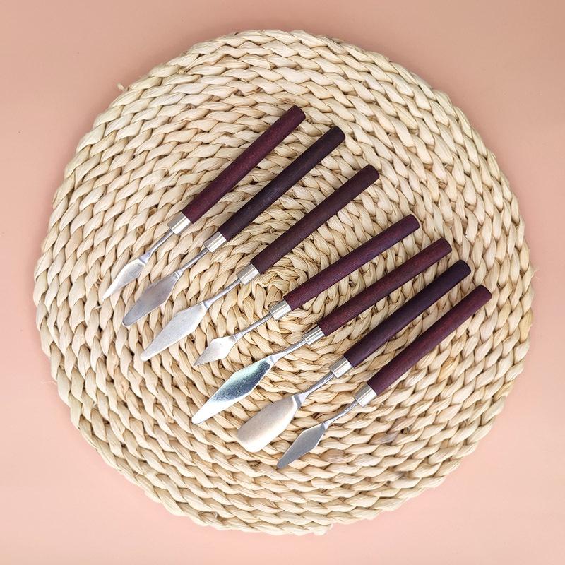 Non-Toxic 7Pcs Art Spatula Soft Paint Oil Painting Wooden Handle Palette Knife Set Gouache Painting Spatula