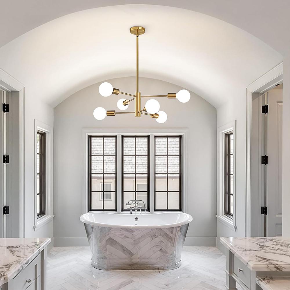 Lampadario Moderno Sputnik, Lampadario a 6 Luci Oro per Sala da Pranzo, Luci a Sospensione Regolabili in Altezza Lampadario Rustico per Isola Cucina