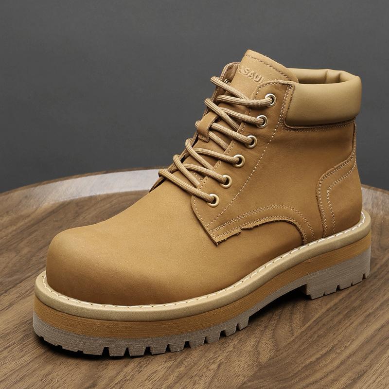 2025 Direct Supply Men's Shoes Winter New Rhubarb Boots Thick-soled Lightweight Martin Boots British Velvet Thermal Tooling Short Boots