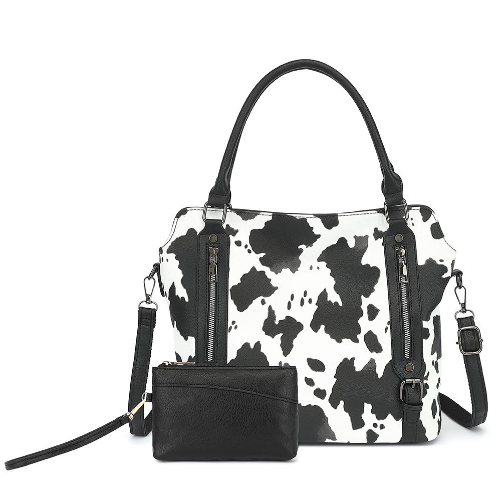 

Женская сумка из искусственной кожи с классическим узором под корову, большая вместимость, большой передний карман, повседневная деловая сумка через плечо, 2 предмета