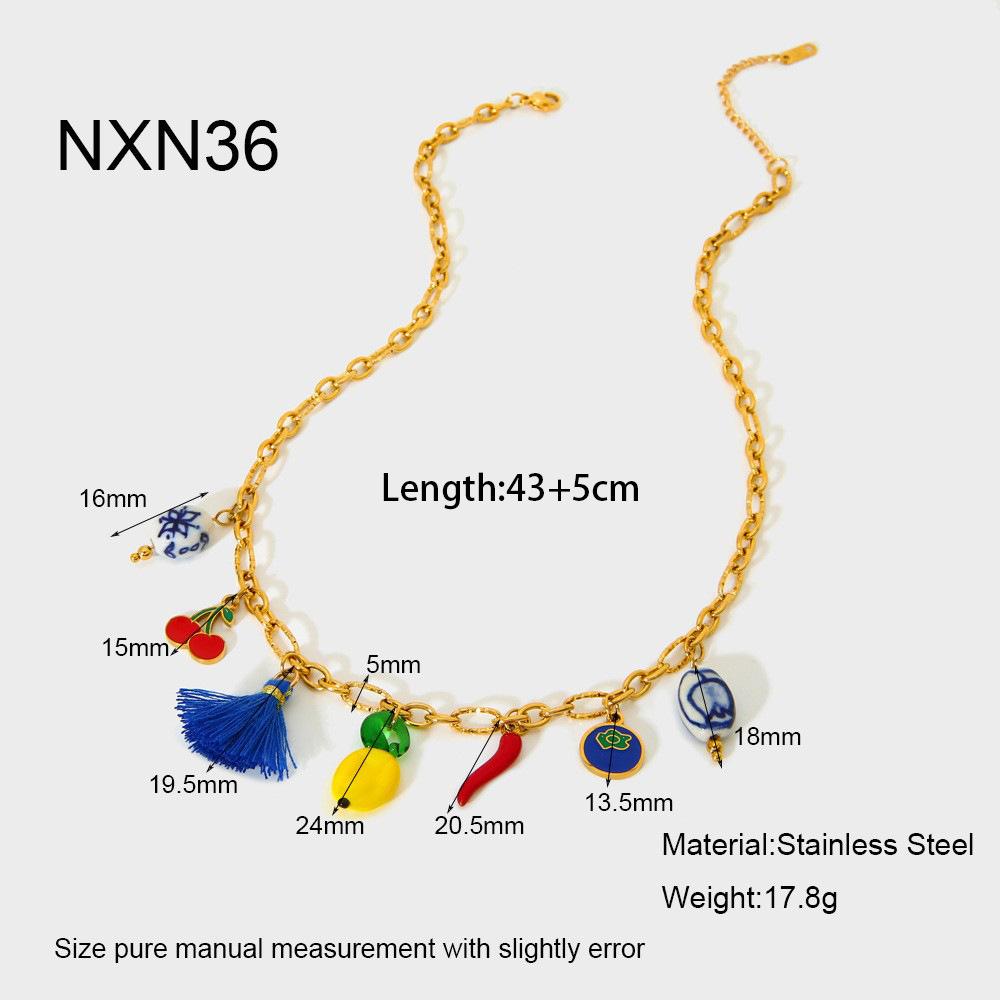 European and American fashion ceramic cherry pepper fringed DIY pendant necklace plated with 18k gold stainless steel waterproof jewelry accessories