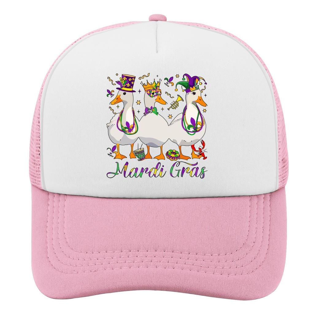 Mardi Gras Ducks Graphic Trucker Hat Polyester Adjustable Festival Snapback Cap Unisex