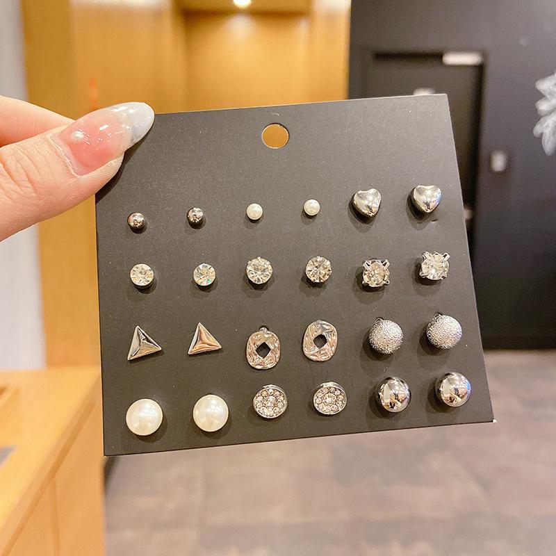 Stud Earrings Set For Women Statement Heart Star Snowflake Flower  Pearl One Week Minimalist Set Of Earrings Gift