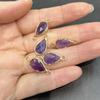 5Pcs Natural Stone Teardrop Faceted Connector Charms 9x20mm, Golden Plated Edge Crystal Pendants for DIY Necklace Bracelet Jewelry Making