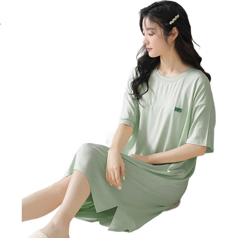 LangSha Padded Nightgown for Women, Loose-Fitting Bra-Free Sleepwear, Thin And Suitable for Outdoor Wear, Short-Sleeved Ladies' Loungewear