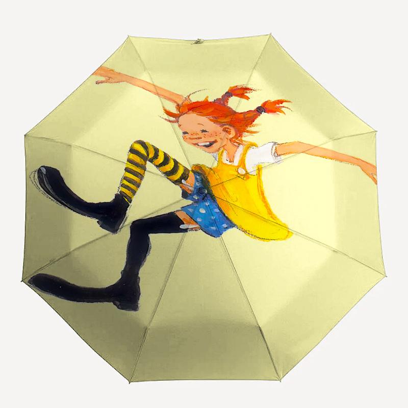 Pippi Longstocking Themed Travel Umbrella-8 Ribs Automatic Opening and Closing, Portable Folding Design, Compact and Stylish Umbrella Suitab