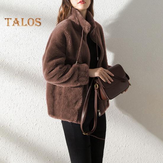 Wintermantel für Damen, Stehkragen, Nackenschutz, doppelseitig, dicker Plüsch, einfarbig, lange Ärmel, Reißverschluss, Strickjacke, Jacke für den täglichen Weg zur Arbeit