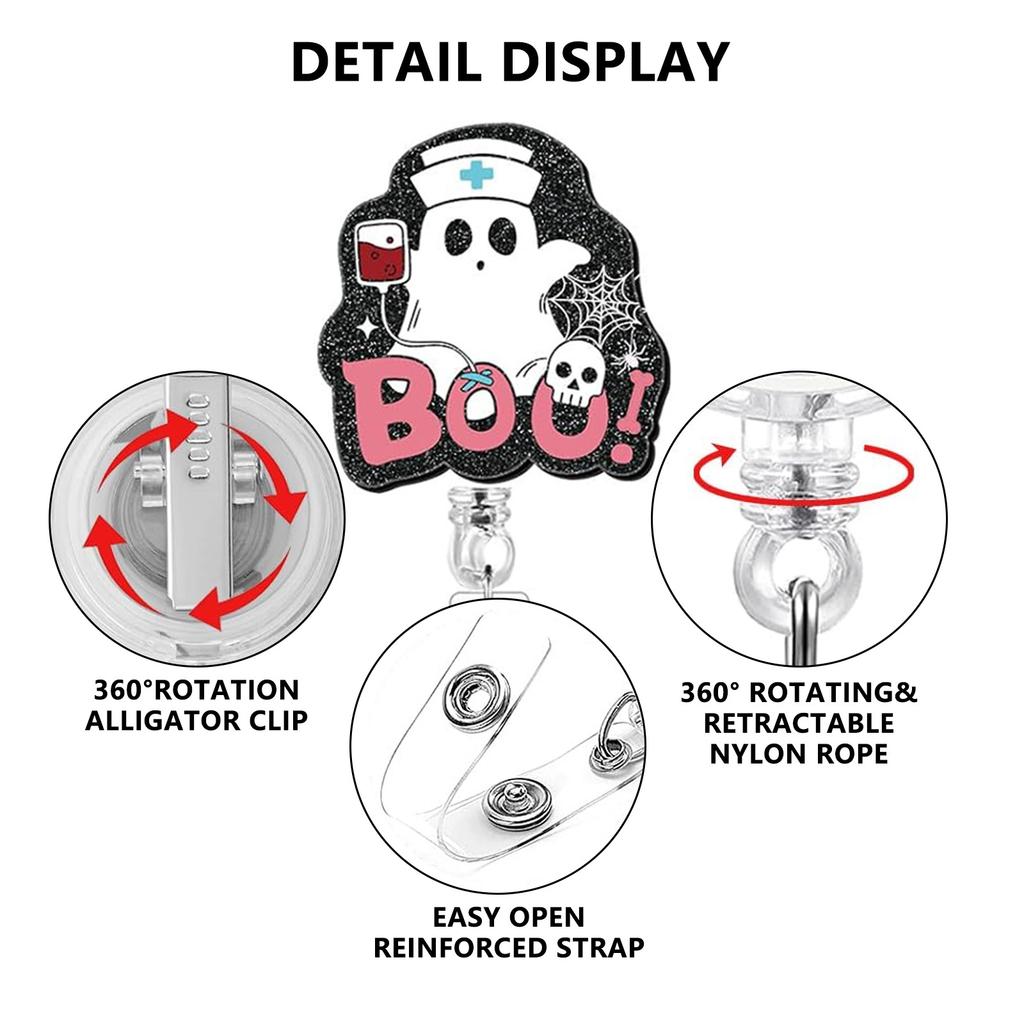 Acrylic Halloween Ghost Badge Holder Rotating ID Badge Clip Retractable Badge Reel Halloween Gift for Doctor Nurse