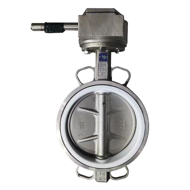 Stainless Steel Manual Butterfly Valve with Double Clamp, Rubber Soft Seal, Turbine Handle, Vertical Wafer Type for Water Treatment