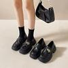 Round Head Platform Single Shoes, One Pedal Small Leather Shoes 2025 Spring and Autumn New Metal Design British Style Women's Loafers